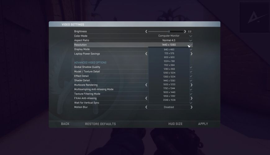 CS Resolution Settings