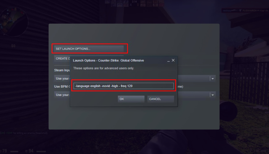 CS launch options for FPS boost