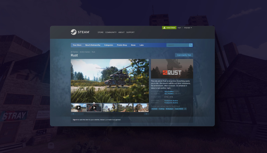 rust page on steam